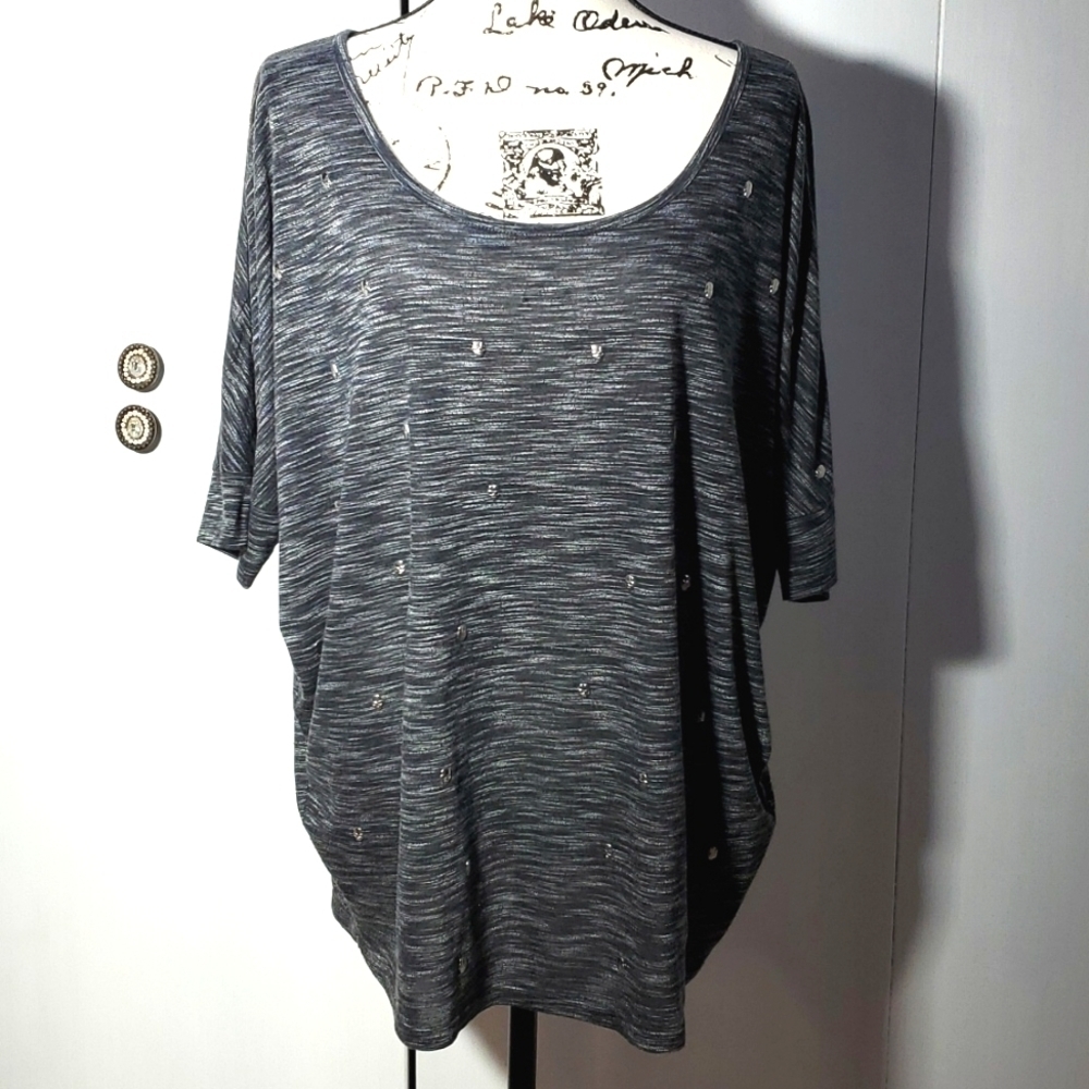 Lane Bryant- Women's Novelty Silver Metal skull Punk Goth black Top sz. 1X